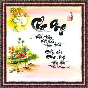 Tranh thư pháp vẽ tay MONG CHA MẸ BÌNH AN